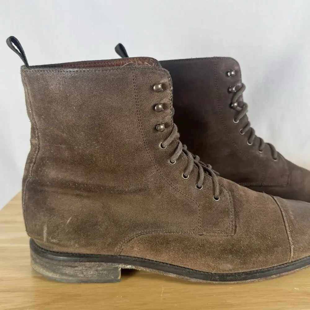 MERCANTI FIORENTINI Combat Boots Lace-Up Suede Dark Brown Sz. 8.5 M ITALY 7282
